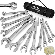 14PCS Flare Nut Wrench Set Metric & SAE Brake Line Offset 1/4"-7/8" 9-21mm