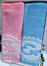 Gästetücher Handtuch 2er Set Er/Sie rosa/blau Pastellfarbe Neu OVP Vintage