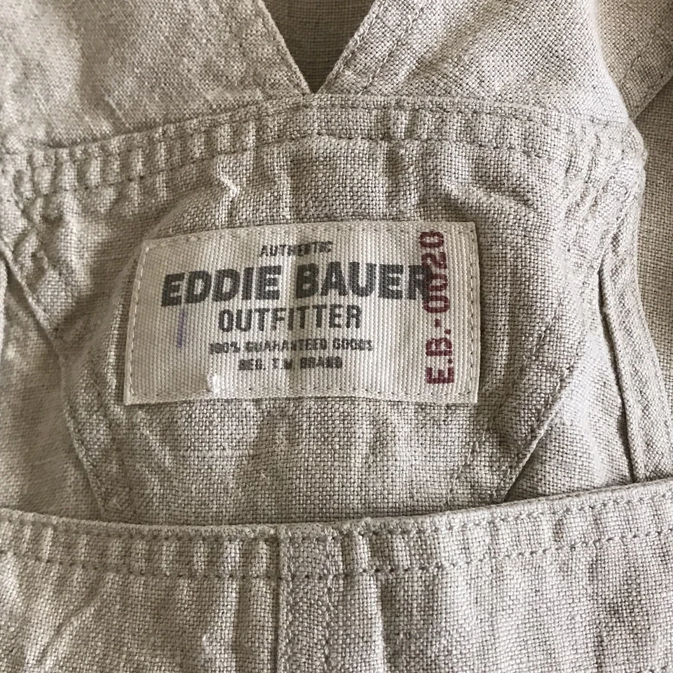 Eddie Bauer Outfitter Women's 100% Linen Crop Overalls Size Large Beige Natural - Image 4 of 4