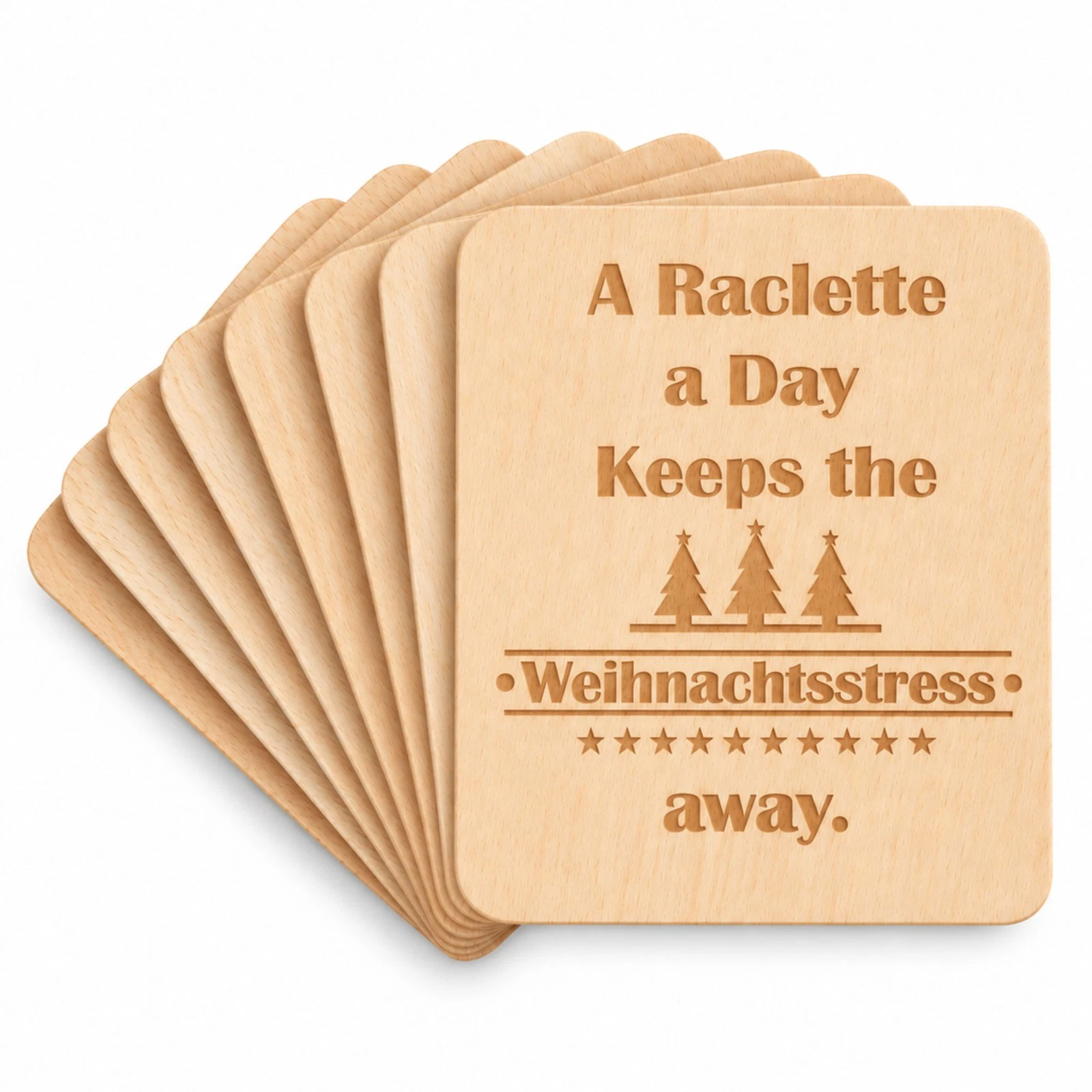 PAKADI Raclette Untersetzer 8er Set Gravur "A Raclette a Day Keeps the..." 100x8
