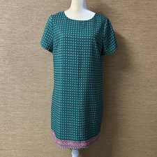 J.Crew Dress Women's 10 Green Pattern Short Sleeve Knee Length Round Neck Lined