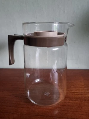 Vintage JAJ Pyrex Clear Glass Coffee Tea Pot Brown Lid Jug Kitchen Cooking 1L - Image 1 of 4