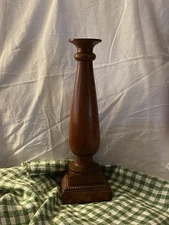 Vintage Turned Wood Candlestick Holder, 14 3/4” Tall Farmhouse Mantle 