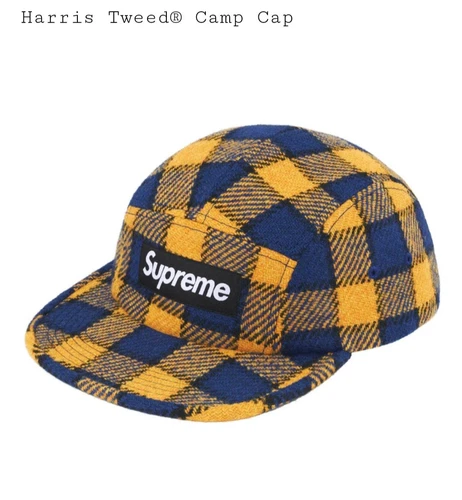 Casquette de camp Supreme x Harris Tweed « Yellow Plaid » SS25 En main ✅️ Prêt à l'emploi