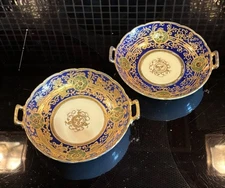 2 Handpainted Nippon Dishes, Cobalt, Gold, Green on Cream Nippon Collectors see