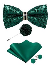 Sequin Bowtie For Men Adjustable Pre-tied Pocket Square Cufflinks Set Party
