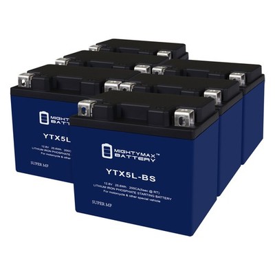 Mighty Max YTX5L-BSLIFEPO4 Lithium, Replaces Yamaha 110 YFM110 24 - 6 Pack