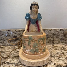Vintage 1938 Snow White Disney Chalkware Lamp Wishing Well La Mode All Original