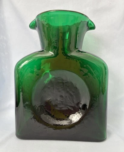 BLENKO Glass Dark Emerald Green Double Spout Carafe / Pitcher / Jug / Vase