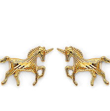 NEW 14K YELLOW GOLD UNICORN STUD EARRINGS WITH SCREW BACK