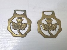 2 x Early VINTAGE ENGLISH HORSE BRASS OF SCOTTISH THISTLE Flower Pair Scots