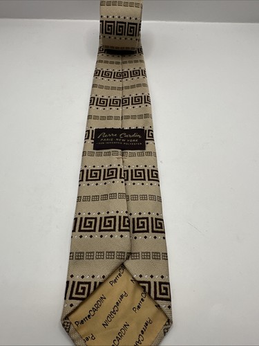 Vintage 1970s Polyester Pierre Cardin Tie Necktie Brown Tan Geometric - Picture 2 of 4