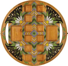 Mancala Board Game 17 inch Diameter Solid Wood Carved 24 Game Pieces $149 NWT