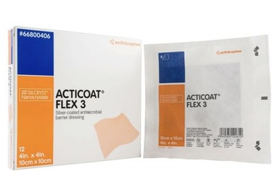 *10-Pieces* Smith & Nephew Acticoat Flex 3 Silver Coated 4''x4'' Dressing 66800406