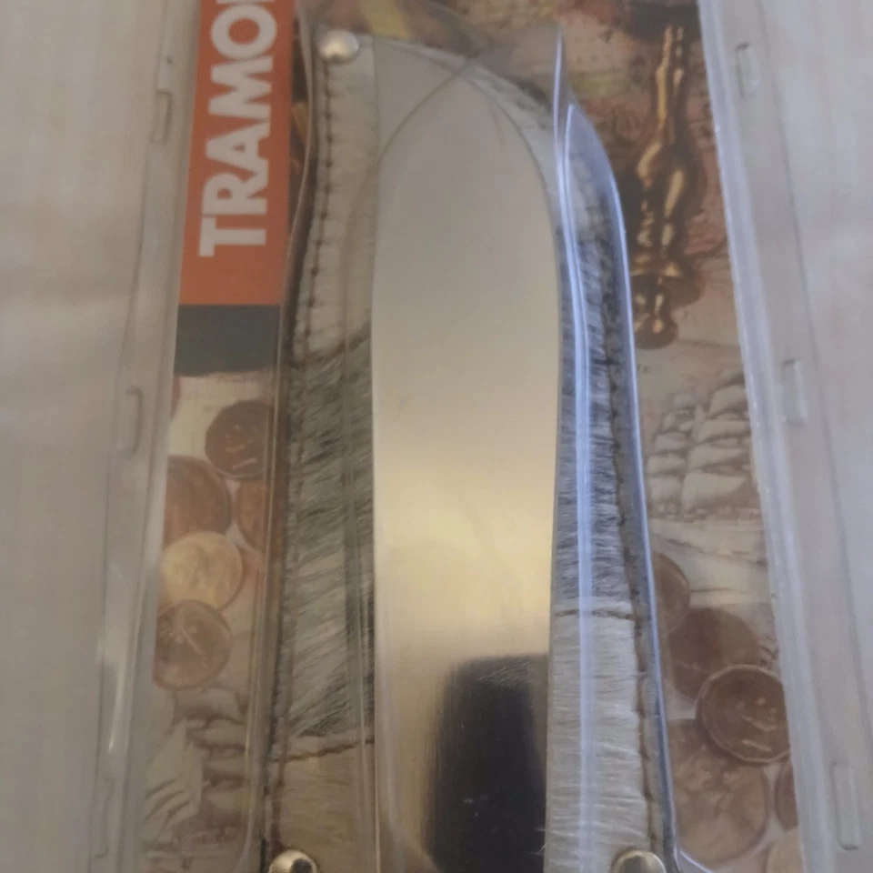 Cuchillo deportivo Tramontina Damasco hoja de 6" latón ornamentado mango de madera funda de cuero Foto 2 de 4