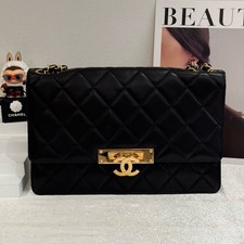 Chanel Large CC Flap Shoulder Bag Black Lambskin Leather Gold‑Tone Hardware