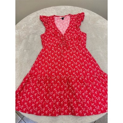 Universal Thread Dress Womens Size S Red Floral V-Neck Faux Wrap Knee