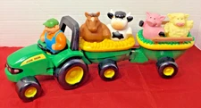 John Deere Animal Sounds Hayride Toy Tractor by Erlt Farmer Cow Horse Pig TESTED