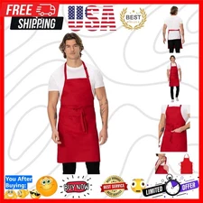 Stylish Red Butcher Apron - Unisex Design with Storage Pocket & Comfort Fit