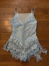 Weissman Silver Sequin Flapper Leotard Dance Costume Fringe large child size