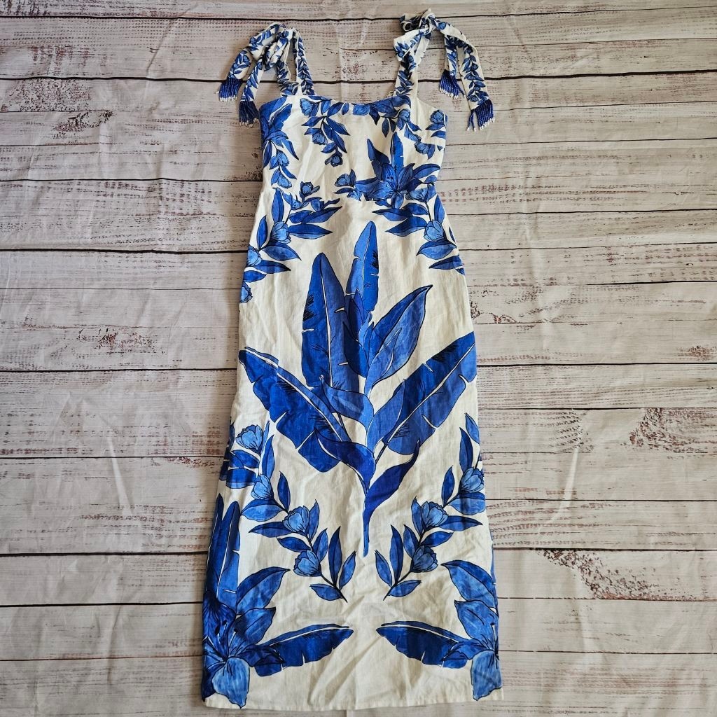 Calypso St. Barth Linen Blend Tropical Leaf Print Midi Tank Dress Beaded XS  NWT | eBay