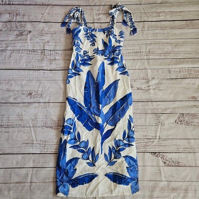 Calypso St. Barth Linen Blend Tropical Leaf Print Midi Tank Dress Beaded XS  NWT | eBay