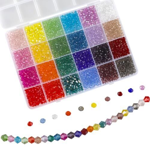 2400Pcs Faceted Rondelle Beads, 4mm Crystal Glass Beads AB Color Plated Bicone  - Picture 1 of 7