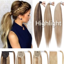 Lang 100% Echthaar Pferdeschwanz Ponytail Extensions Zopf Clip In DICK Haarteil