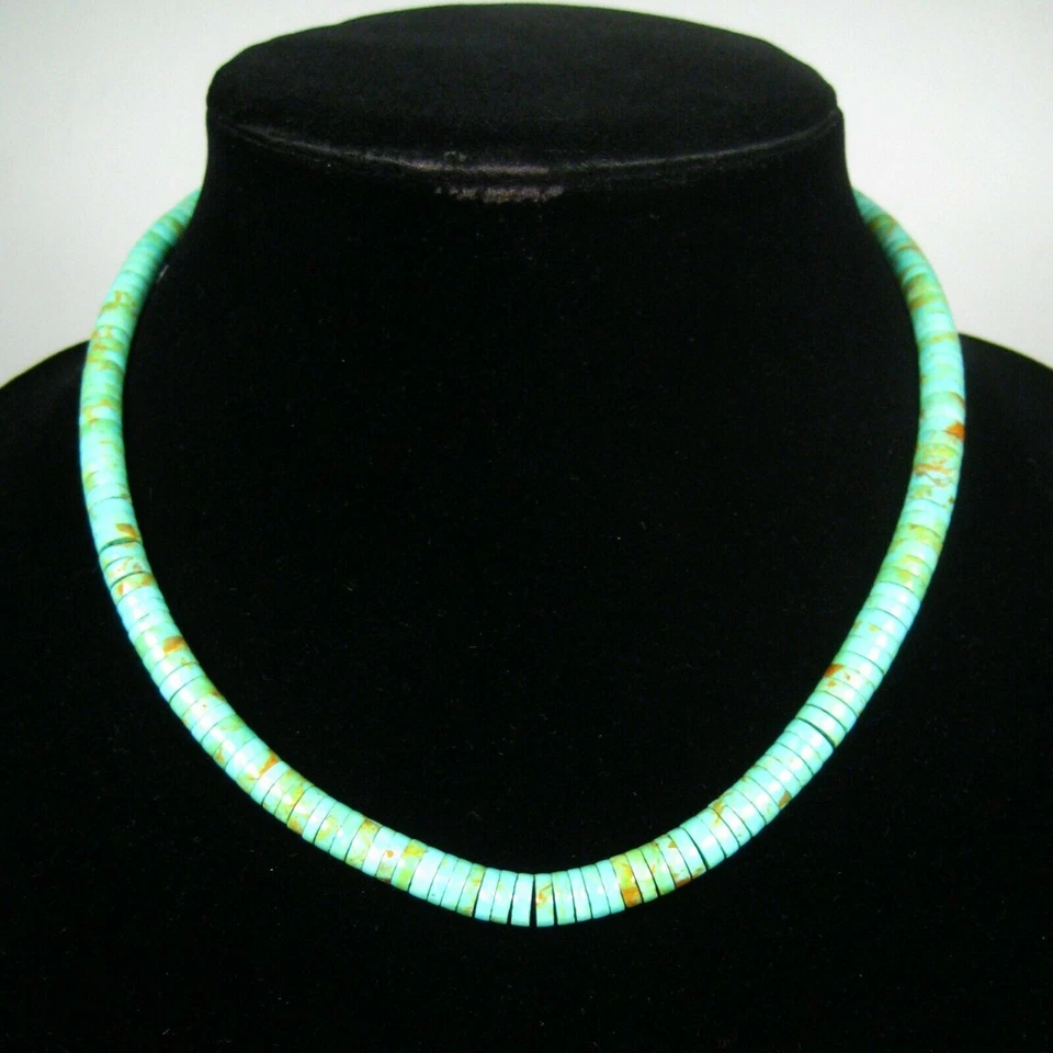 Collar con cuentas de piedra turquesa verde Rondelle 17,5 pulgadas hilo graduado vintage Foto 3 de 4