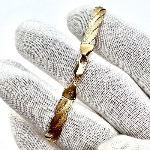 Aurafin 14K Solid Yellow Gold Bracelet Braided Herringbone Reversible 7”, 5.16g - Picture 6 of 11