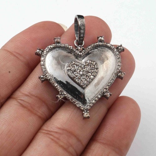 Pave Diamond Designer Heart Pendant 925 Sterling Silver Pendant Gift Jewelry