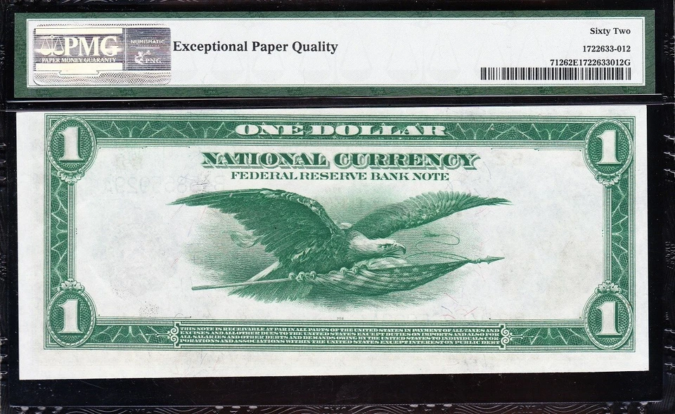 Amazing CRISP UNCIRCULATED 1918 $1 New York FRBN Note! PMG 62 EPQ! FREE SHIPPING - Image 3 of 3