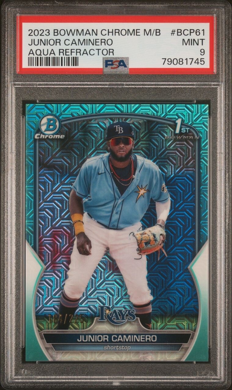 Junior Caminero 2023 Bowman Chrome Mega Box Aqua Mojo Card /225 #BCP-61 PSA 9!!