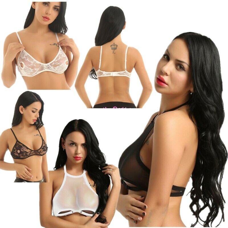 Sexy Women's Cupless Bra See Through Mesh Lace Lingerie Wireless Bralette  Top 