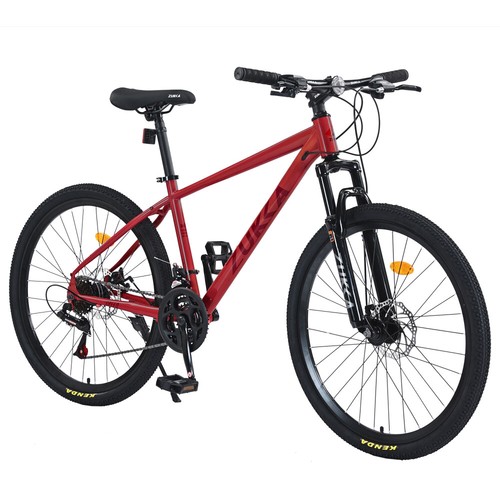 Durable Mountain Bike for Men and Women 26 Inch 24 Speed Suspension Fork, Red