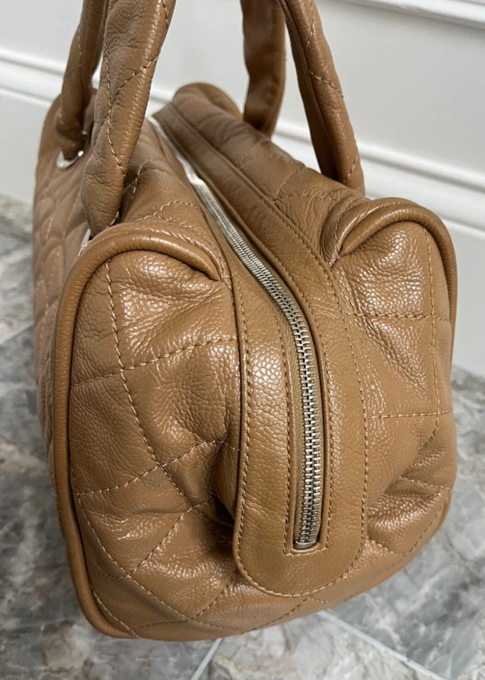 Chanel Classic Stitched CC Bowler Tan Caviar Quilted Leather Satchel Bag - Image 4 of 4