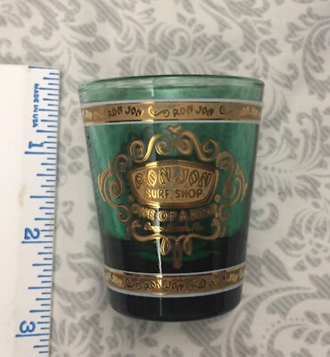Ron Jon Surf Shop Cocoa Beach Florida Gold and Turquoise Green Bar Shot Glass