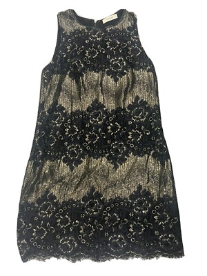 Oasis Black Lace gold Dress Size 12