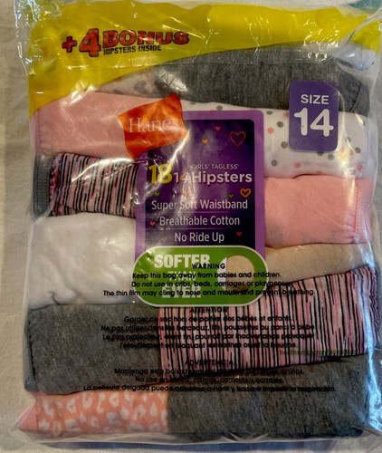 Hanes No Ride Up Girls Sz 14 Hipsters Tagless Underwear Multi-Color 18-Pack NEW - Picture 2 of 6