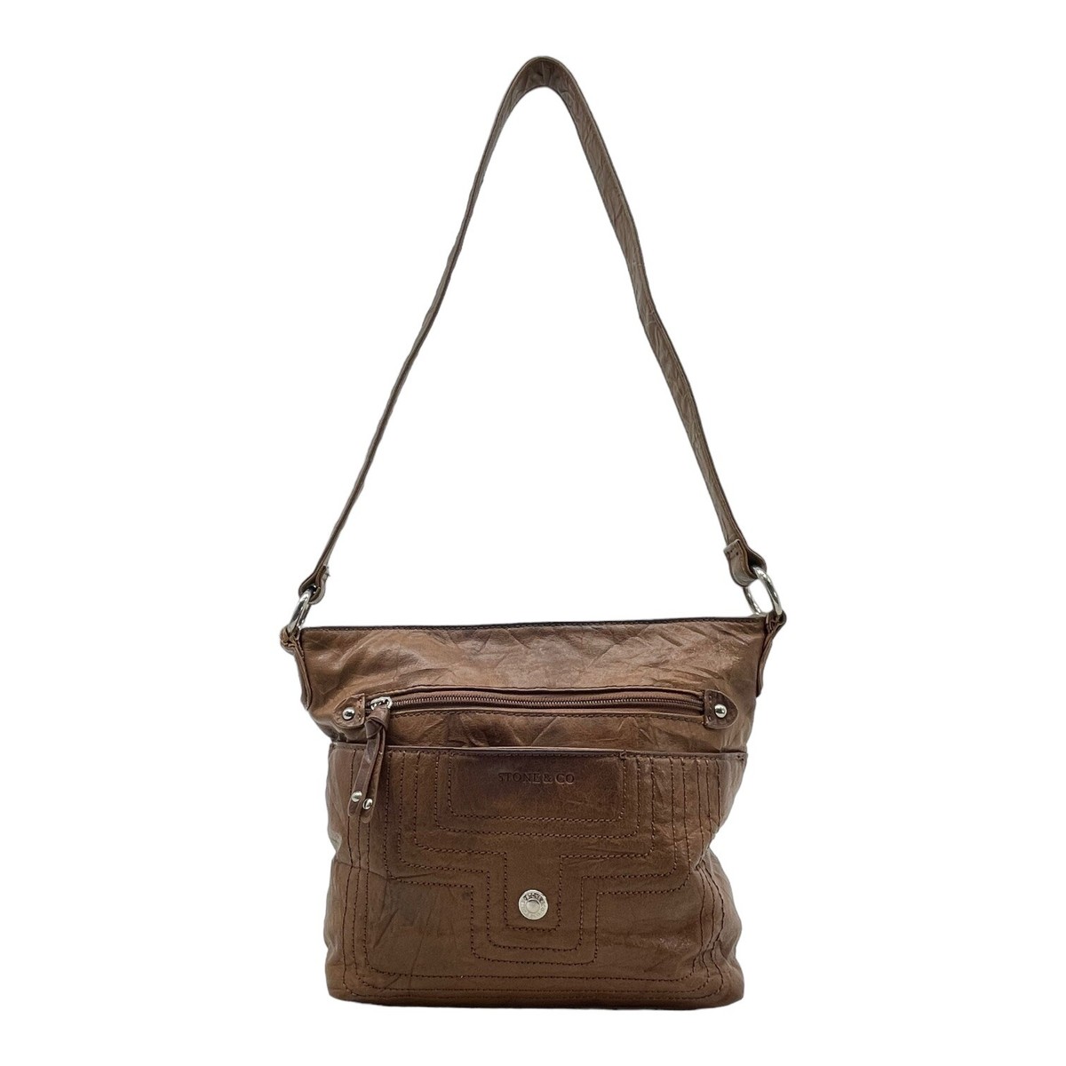 Vintage 90s Y2K STONE & CO Medium Leather Hobo Shoulder Bag 
