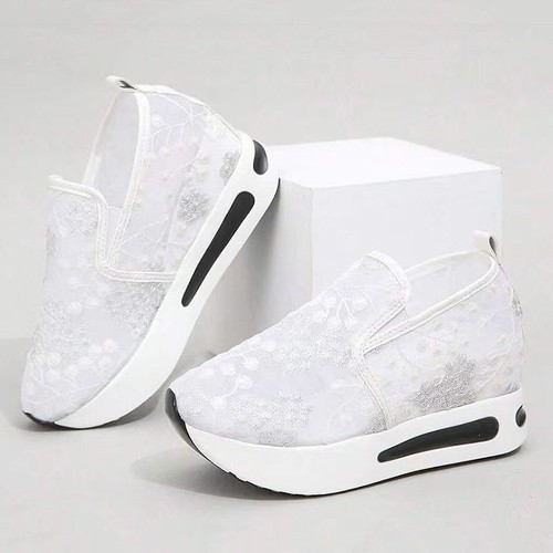 Platform Wedges Sneakers Floral Embroidery Mesh Sneakers Slip On Heeled Shoes - 第 27/41 張圖片