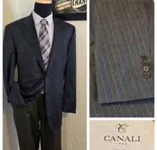 CANALI 1934 Blazer Charcoal Gray Blue Stripe Suit Jacket 44L/46L US / 58 EU FLAW