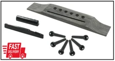6 String Acoustic Guitar Bridge Set with Pins, Saddle, Nuts - Black
