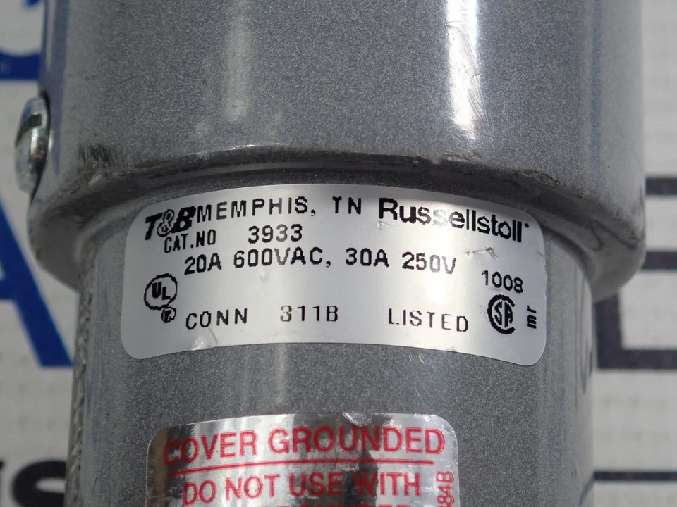 T&B RUSSELLSTOLL 3933 POWER CONNECTOR 20A 600V 30A 250V - Image 2 of 4