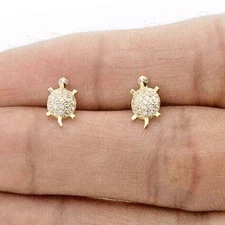 Kid's 14k Gold Yellow White Simulated Birthstone Turtle Screwback Stud Earrings