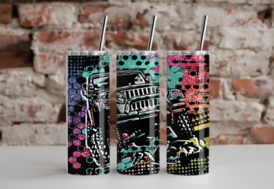 4x4 Life glitter distressed Skinny 20oz Tumbler W/ Lid & Straw