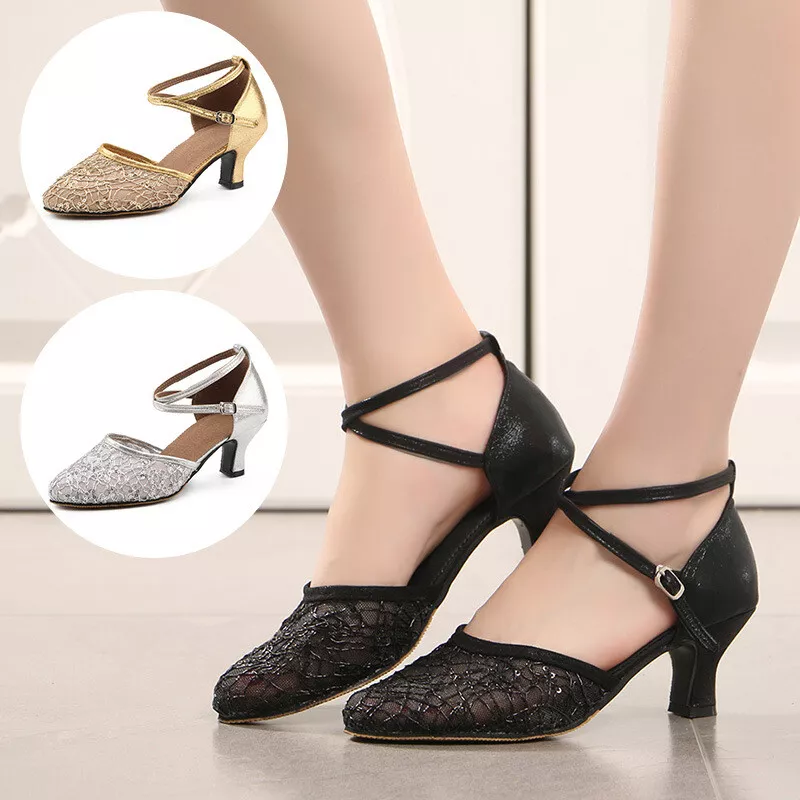 Women Latin Dance Shoes Ladies Mesh Ballroom Tango Cha Shoes Low-heeled