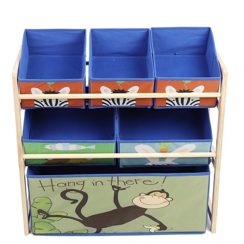 Wooden Kids Children Toy Storage Rack shelf with 6 Bags tidy Organizer Playroom - Picture 9 of 17
