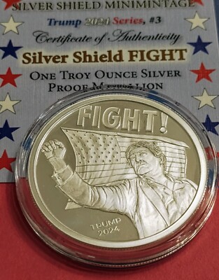 1 oz Silver TRUMP FIGHT PROOF -july 13th Silver Shield Coa 666 wth Box ...