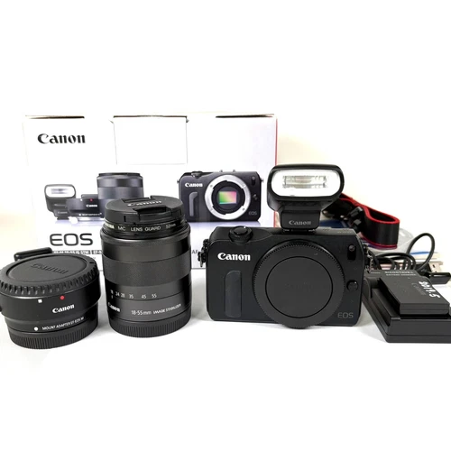 Canon EOS M Mirrorless Digital Camera Black 18-55mm Lens & EF-EOS M [Exc++]